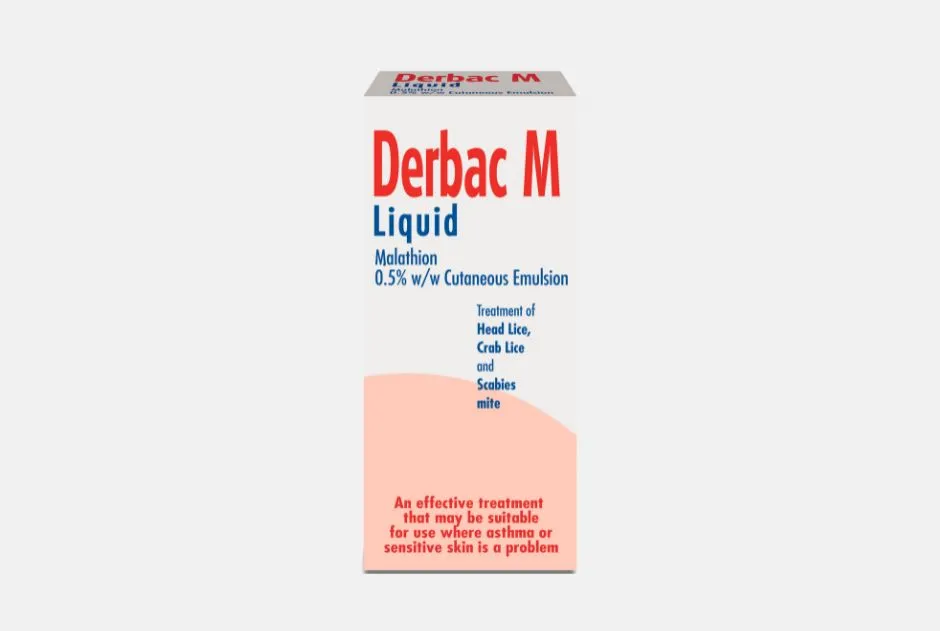 Derbac M is a reliable, and highly effective treatment for head lice, crab lice and scabies mite.
